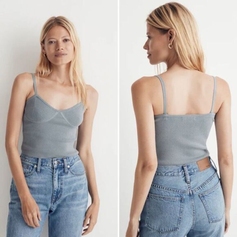 Madewell NWT Corset-Detail Crop Sweater Tank in Overcast Size M